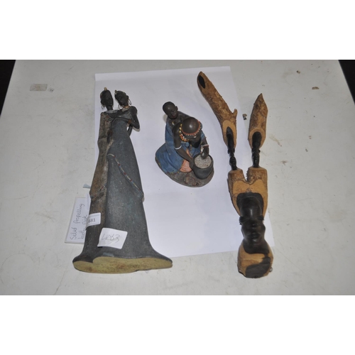681 - 3 ETHNIC CERAMIC FIGURINES