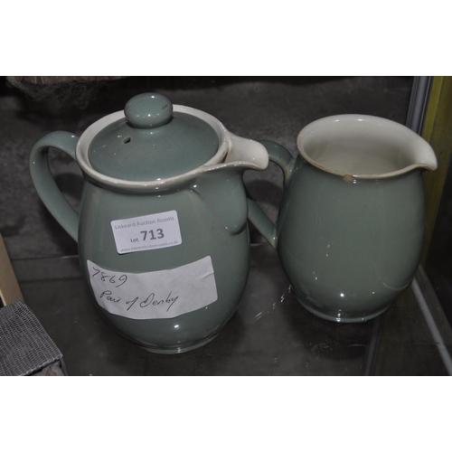 713 - DENBY LIDDED JUG PLUS DENBY MILK JUG