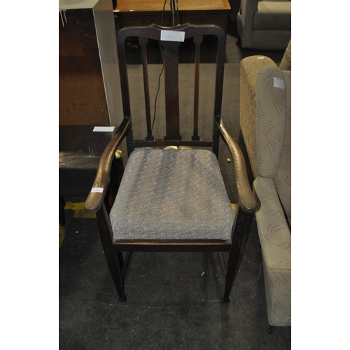 874 - OLD WOODEN OAK ELBOW CHAIR