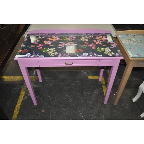 880 - GLASSTOP SINGLE DRAWER PINK TABLE