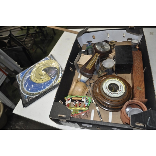 134 - BOX INC ANTIQUE BAROMETERS AND TRINKET BOXES,PLANISPHERE ETC