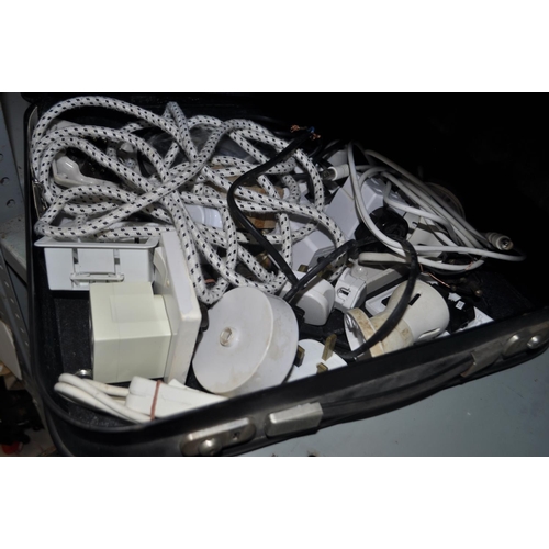 175 - SMALL SUITCASE OF ELECTRICAL SWITCHES AND LEADS ETC