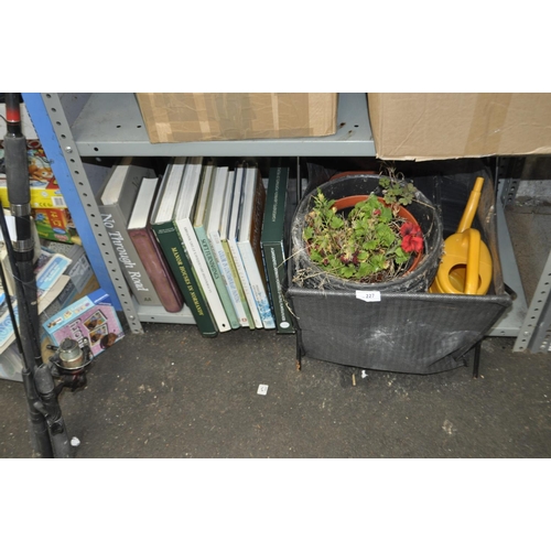 227 - QTY OF HARDBACK BOOKS AND GARDEN POTTED SHRUB AND MORE