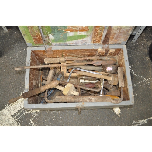 35 - VINTAGE PINE TOOLBOX WITH VINTAGE TOOLS