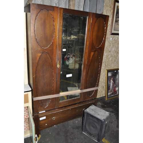 845 - EDWARDIAN MIRRRORED SINGLE DOOR WARDROBE WITH DRAWER TO BASE