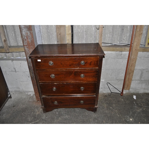 847 - 4 DRAWER STAINED PINE CHEST OF DRAWERS