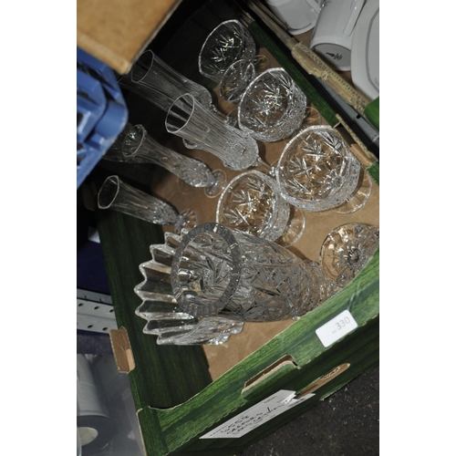 330 - LARGE BOX OF OREFORES AND LEAD CRYSTAL  VASES ETC