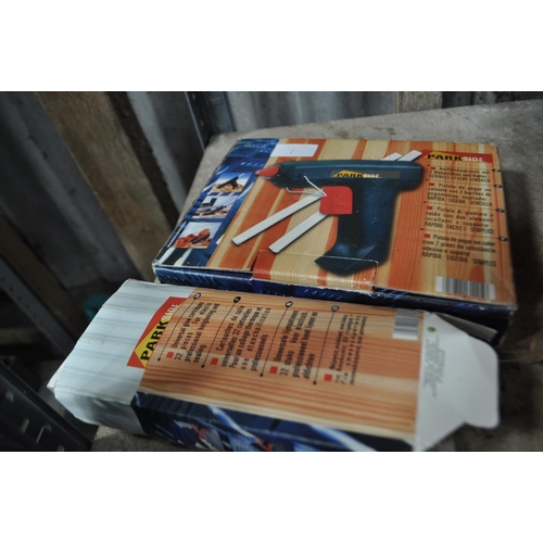 36 - BOXED GLUE GUN AND FULL BOX OF GLUE REFILLS