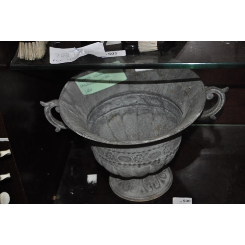 426 - GALVANISED VINTAGE 2 HANDLED URN APPROX 12 INCH ACROSS