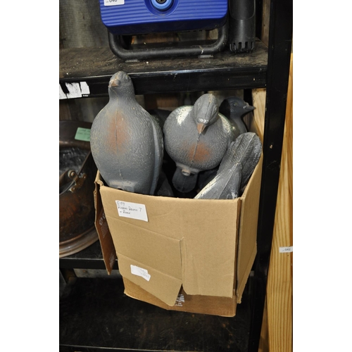 45 - BOX OF 7 WOOD PIGEON DECOYS AND ROOK