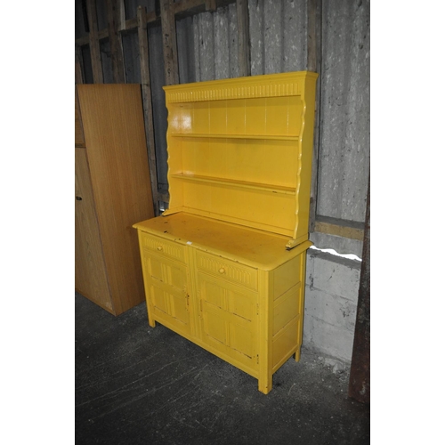 755 - OAK PAINTED YELLOW TWO DOOR TWO DRAW DRESSER