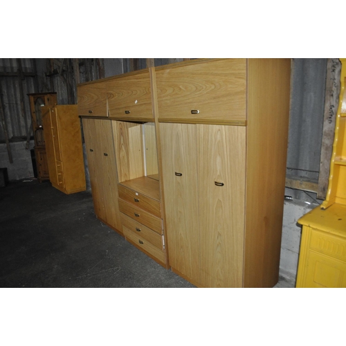 756 - LARGE BEDROOM SUITE, PAIR OF TWO DOOR WARDROBES, THREE OVER LOCKED AND A FOUR DRAW DRESSING TABLE WI... 