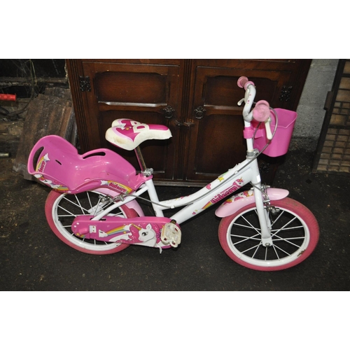 2 - UNICORN GIRLS BIKE WITH BASKET AND DOLL SEAT