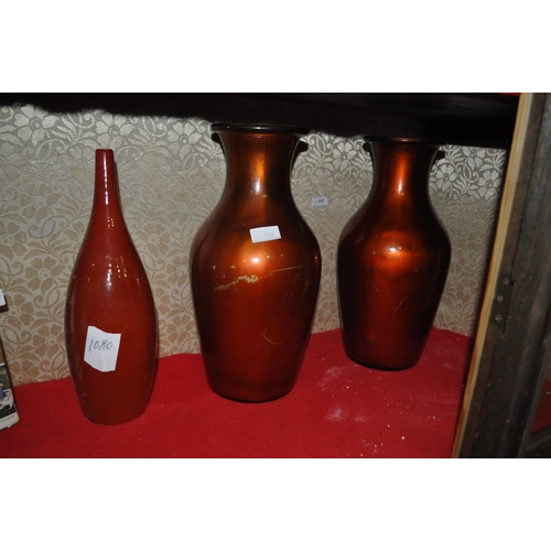 508 - 3 RED LARGE VASES