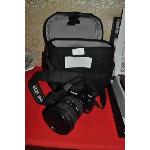 511 - CANON SIGMA EOS400D AS126151 CAMERA WITH 3 LENSES AND CASE