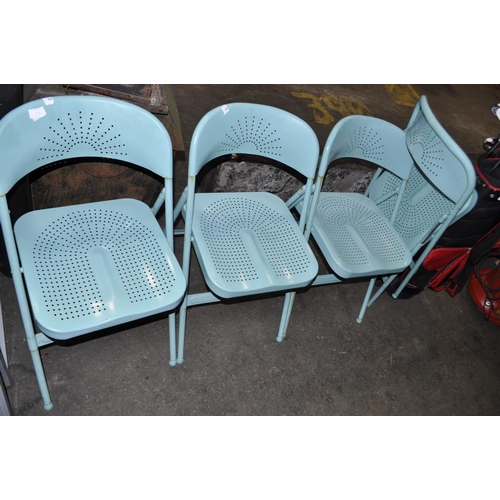 231 - SET OF 4 TURQUOISE FOLDING METAL CHAIRS