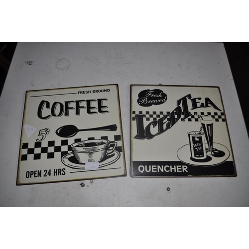 424 - 2 X REPRO TIN SIGNS COFFEE AND TEA