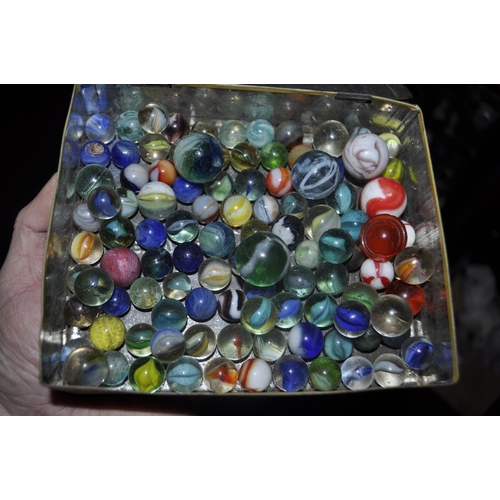 534 - TIN OF COLLECTABLE MARBLES INC ANTIQUES AND HAND MADE