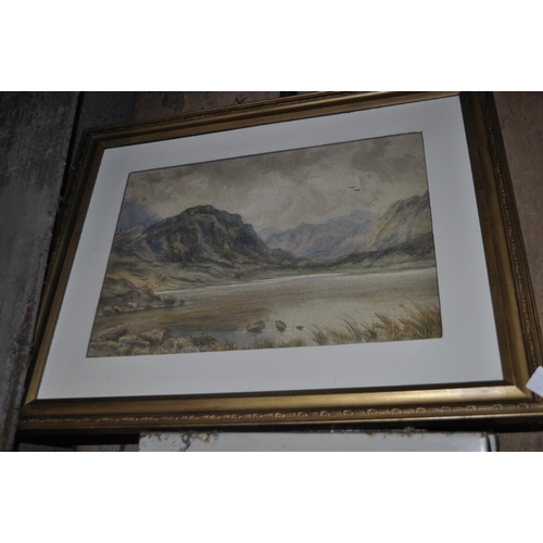 853 - FRAMED AND GLAZED MOUNTAIN LAKE SCENE