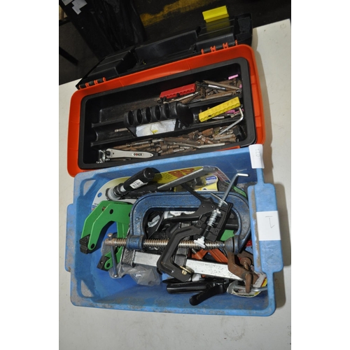 71 - TOOLBOX WITH CONTENTS AND BOX OF CLAMPS