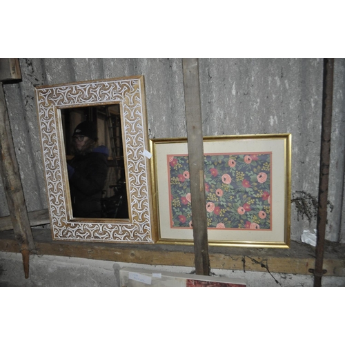 799 - WOODEN FRAMED IRROR AND 1 OTHER