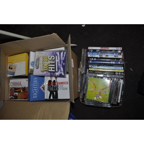 LARGE AND SMALL BOX OF CDS AND DVDS INC DISNEY