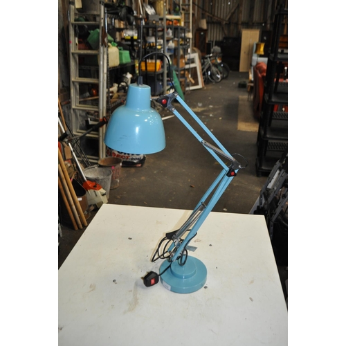 122 - BABY BLUE METAL ADJUSTABLE, WEIGHTED BASE DESK LAMP