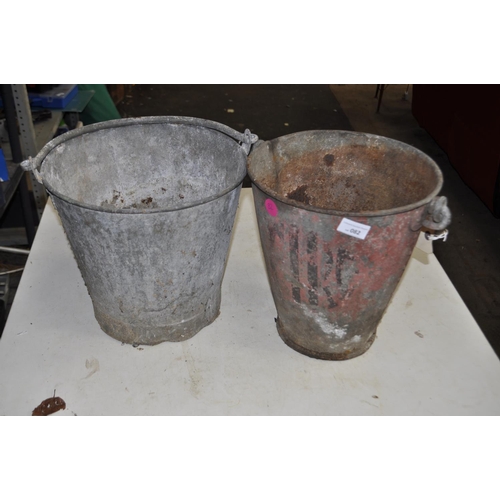 82 - VINTAGE GALVANISED FIRE BUCKE AND OTHER GALVANISED BUCKET