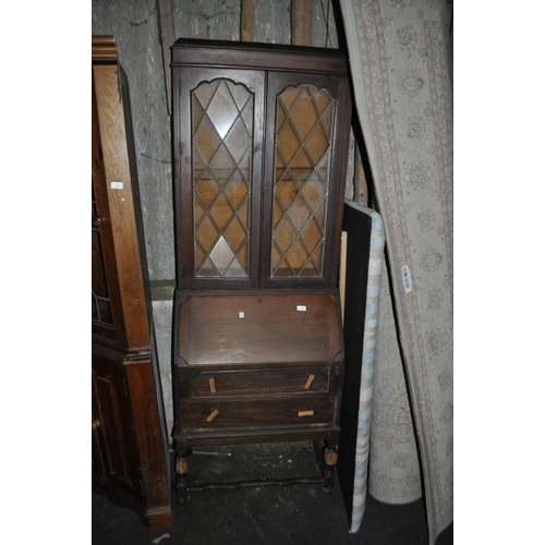 822 - TALL GLAZED WOODEN TWO DRAWER DISPLAY BUREAU