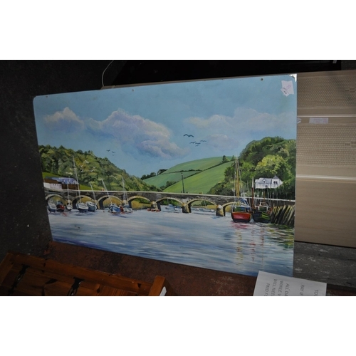 818 - LARGE OIL PAINTING ON BOARD OF LOOE