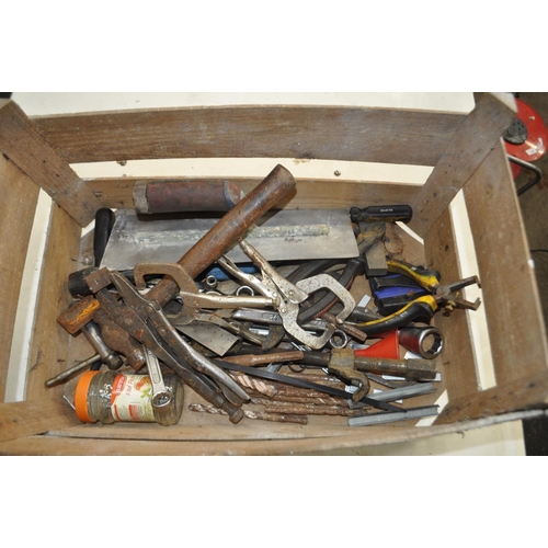 29 - CRATE OF MIXED HAND TOOLS INC SDS DRILL BIITS, WELDING CALIPERS, RING SPANNERS