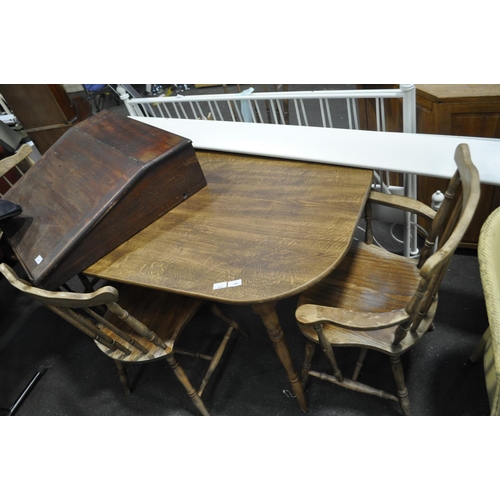 588 - DARK STAINED DINING TABLE WITH A SET OF 4 CHAIRS INC. 2 CARVERS. 60