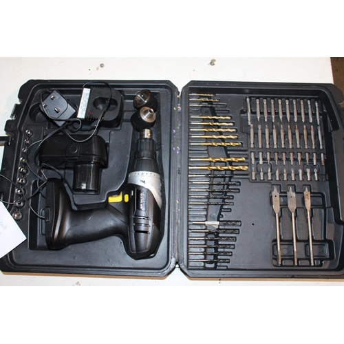 28 - CORDLESS 18V DRILL DRIVER IN ORIGINAL BLOW-MOULDED CASE CONTAINING DRILL BIT SET AND SCREW DRIVER BI... 