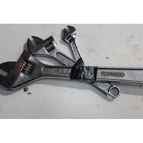 65 - GRADUATED SET OF ADJUSTABLE SPANNERS, NO. 15, NO. 6 AND NO. 10