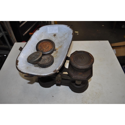 134 - VINTAGE CAST SCALES AND WEIGHTS