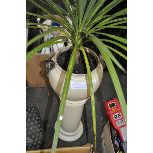 219 - GRECIAN STYLIE JARDINERE WITH POTTED GREEN CORDYLINE