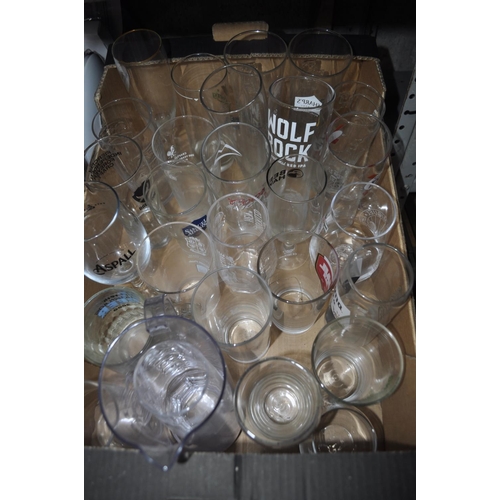 354 - LARGE BOX OF BRANDED GLASSWARE INC MALIBU PITCHER