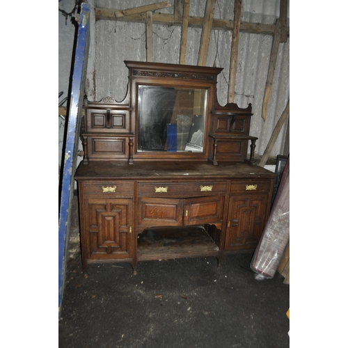 975 - A LARGE 2 PIECE MIRROR BACKED OAK DRESSER 6FT X 26