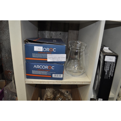461 - 12 X NEW ARCOROC GLASS TUMBLERS AND WATER JUG