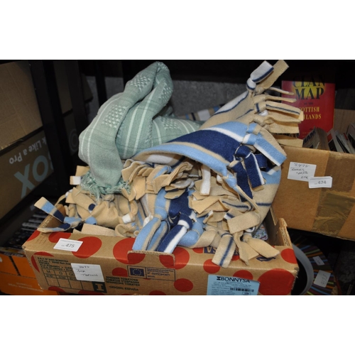 475 - A BOX CONTAINING A NUMBER OF COLOURED THROWS
