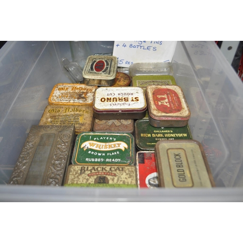 135 - SELECTION OF VINTAGE TOBACCO TINS AND APOTHECARY BOTTLES ETC