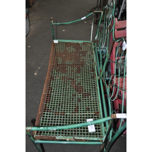 184 - FRENCH FOLDING METAL GARDEN DOUBLE BENCH. AF NEEDS WORK
