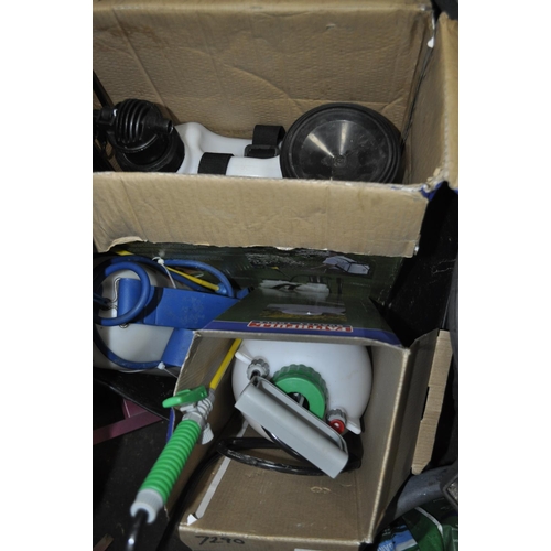 187 - 3 X PUMP UP PRESSURE GARDEN SPRAYERS, TWO UNUSED AND ONE IS A BACKPACK SPRAYER