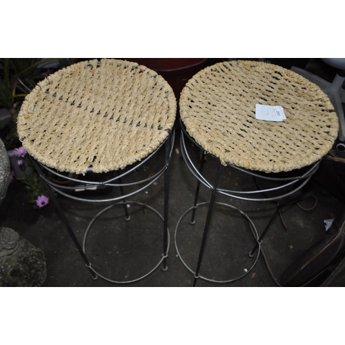 200 - PAIR OF WOVEN SEAGRASS AND METAL PLANT STANDS
