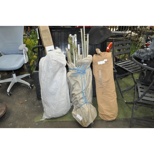 208 - A VINTAGE CANVAS CARAVAN AWNING COMPLETE WITH POLES