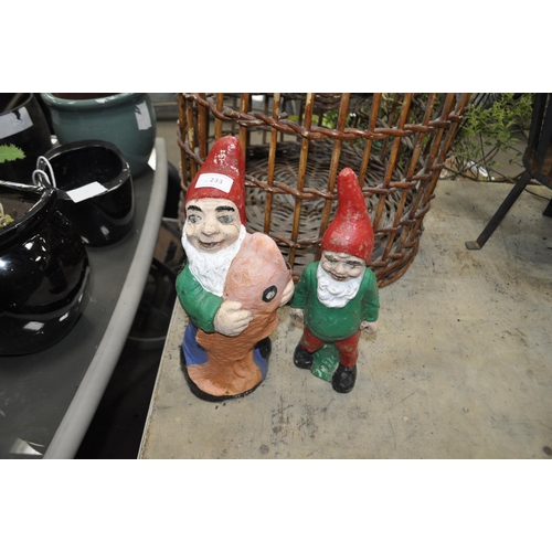 233 - 2 X PAINTED GARDEN GNOMES 13 INCH