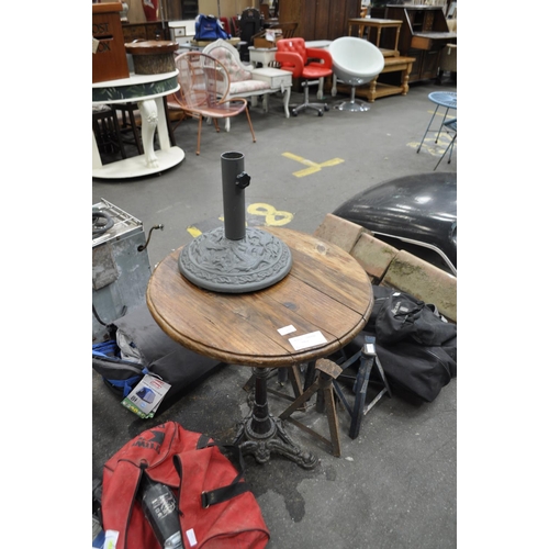 377 - CAST BASE PUB STYLE DECORATIVE TABLE - GREAT FOR MAN CAVE OR BAR