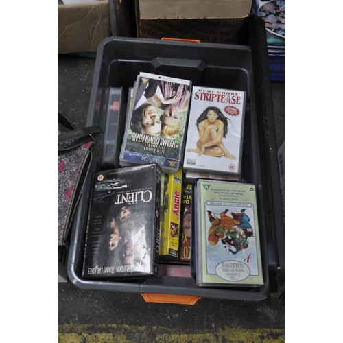 192 - A LARGE LIDDED TUB OF VHS VIDEOS INC STRIPTEASE, THE CLIENT, GREEN CARD AND MANY MORE