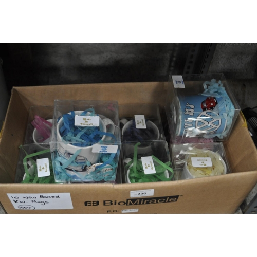 236 - 10 X BRAND NEW BOXED VW MUGS WITH BADGES