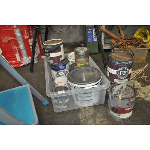 64 - A LARGE TUB OF MIXED PAINTS INC FARROW & BALL, DULUX ETC